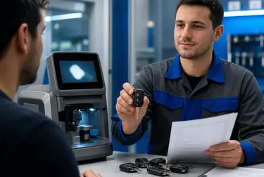 Chaveiro em Criciúma confeccionando uma chave codificada com equipamento apropriado.