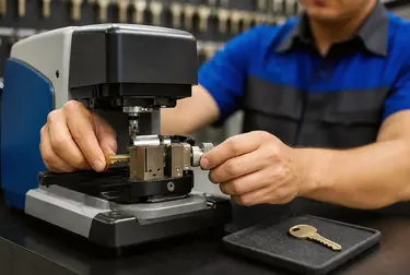 Chaveiro em Criciúma utilizando uma máquina para copiar chaves com precisão.
