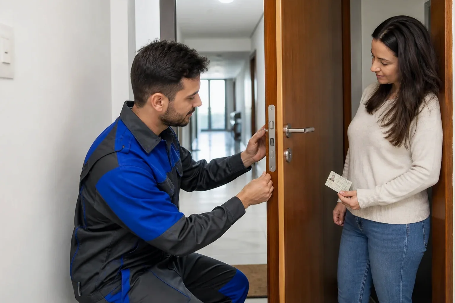 Profissional de chaveiro usando ferramentas para abrir uma porta em Criciúma.